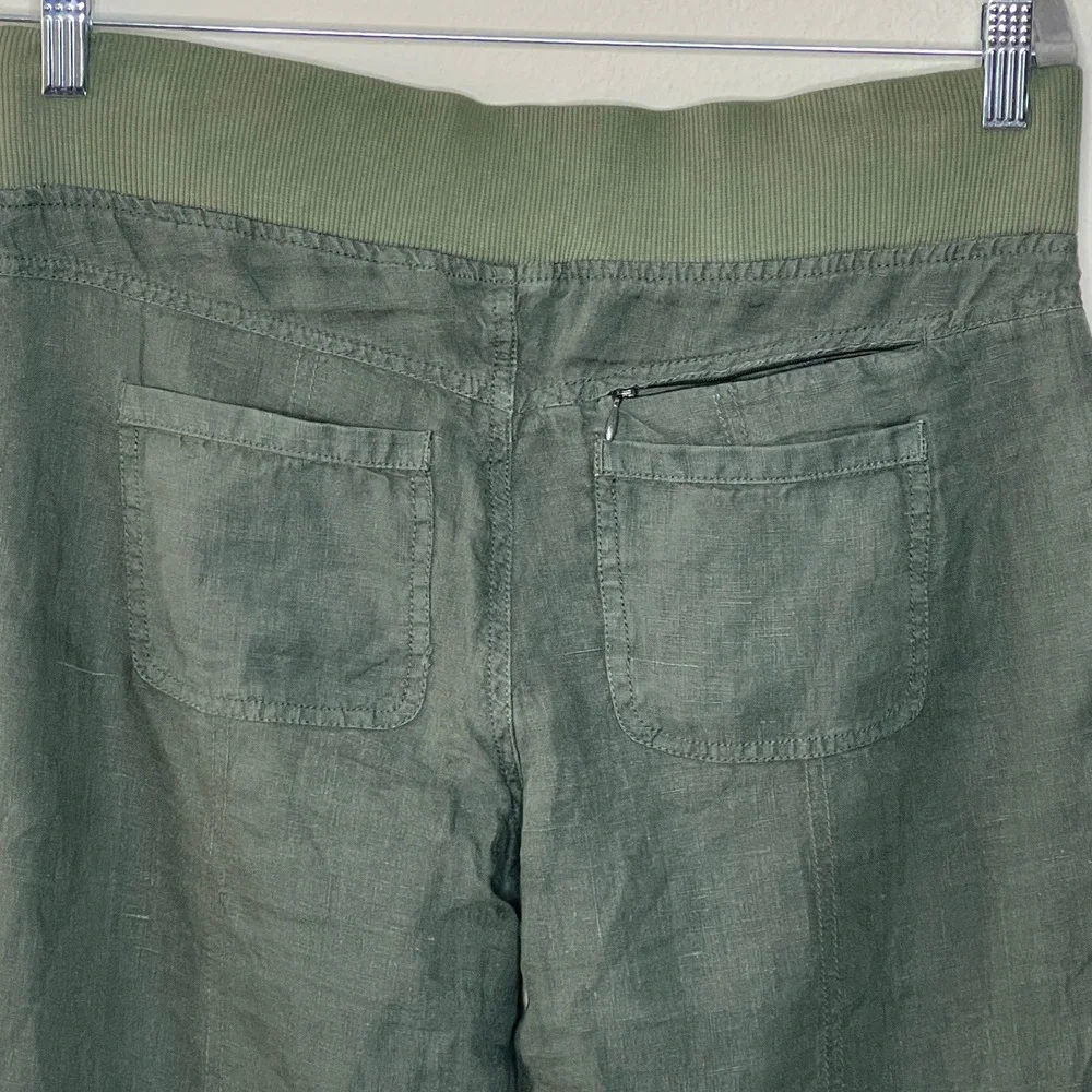 Athleta  Olive Green Linen Blend  Wide Leg ‎ Elastic Waist Drawstring Pants